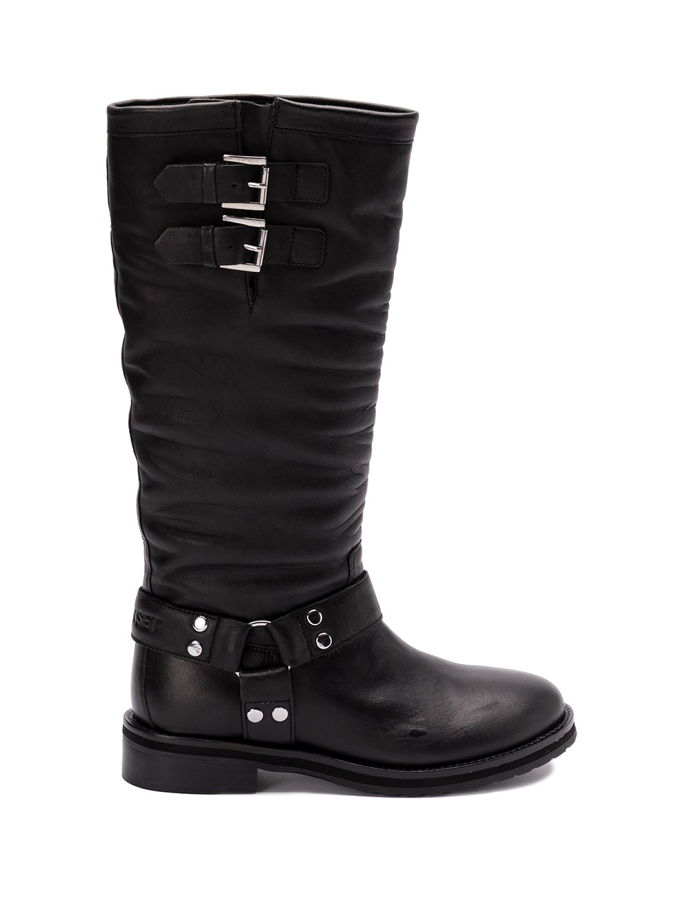 Twinset Twin-set Knee-high Black Leather Boots In Black