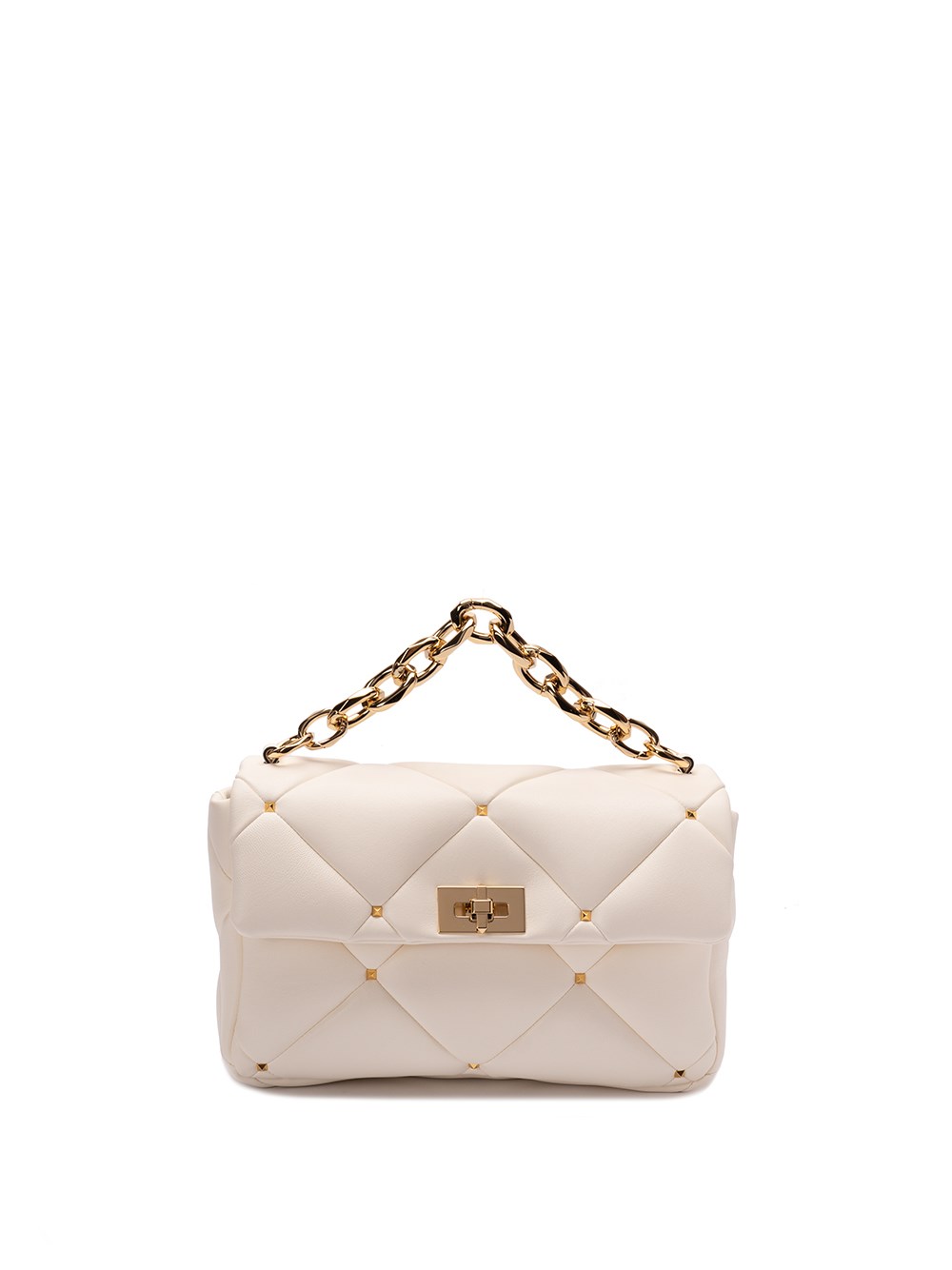 Shop Valentino `roman Stud` Large Shoulder Bag In Beige