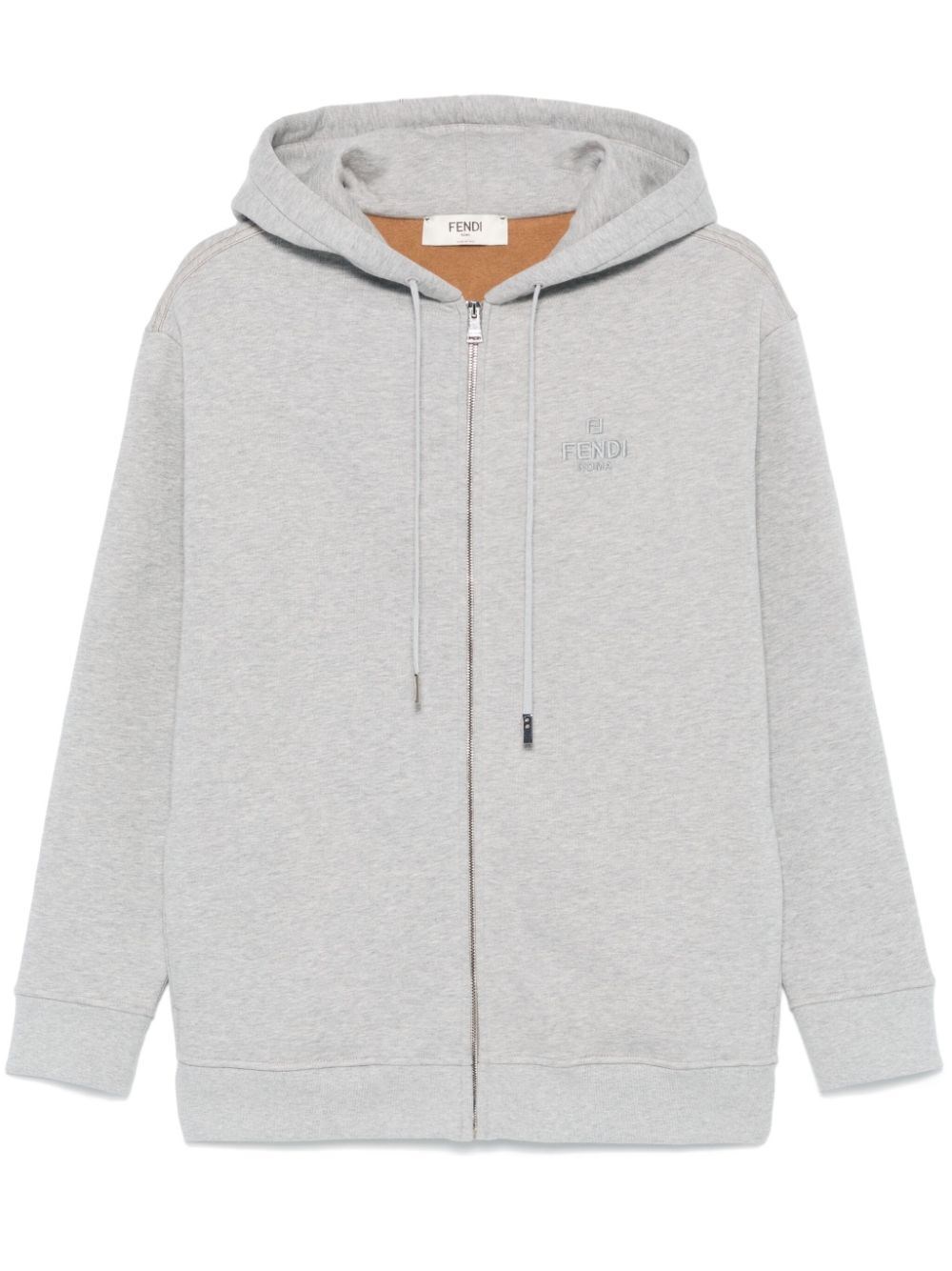 Shop Fendi Roma` Full-zip Hooded Sweater In Gray