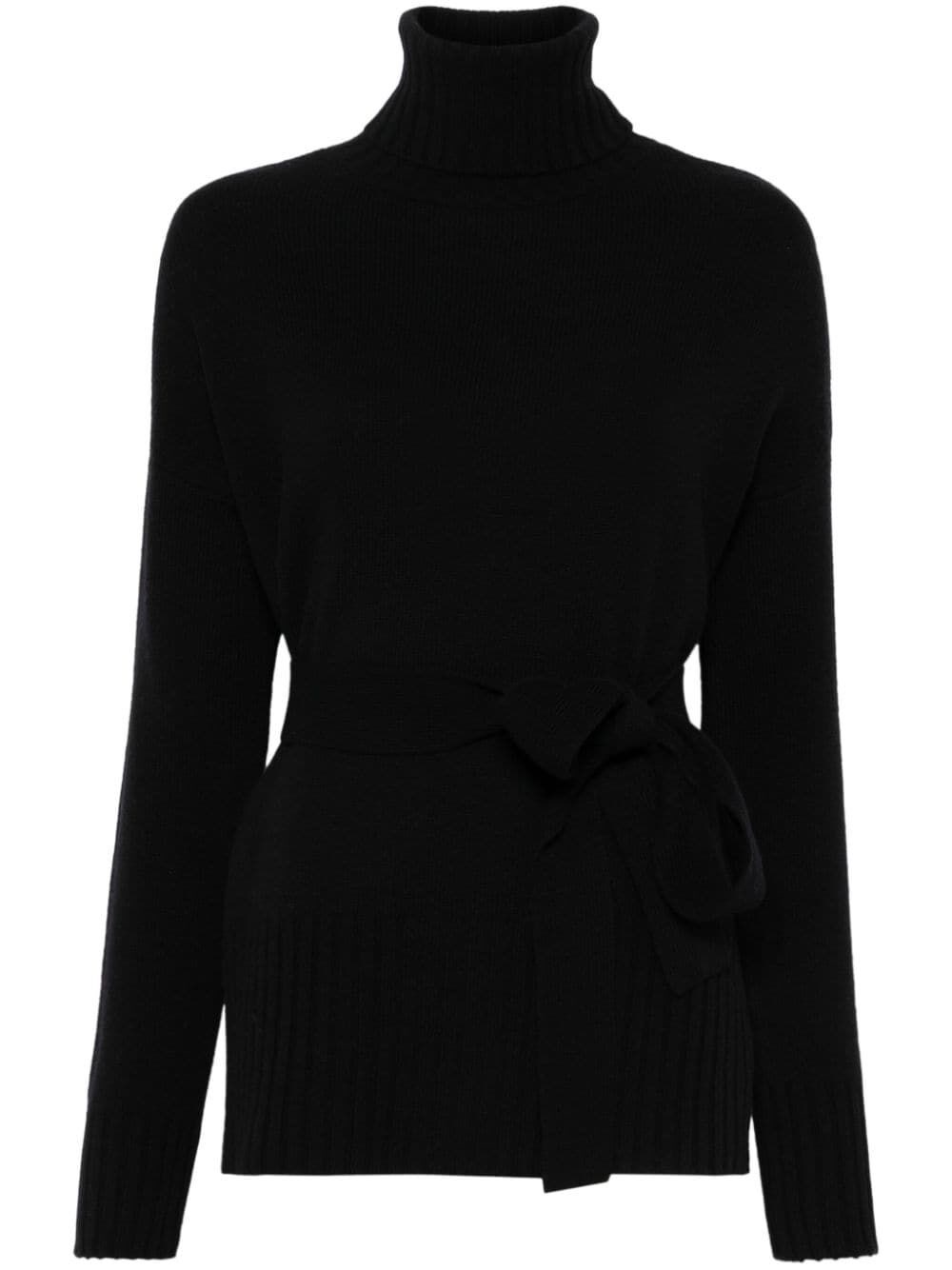 Shop Wild Cashmere Turtle-neck Sweater With Belt In Black  