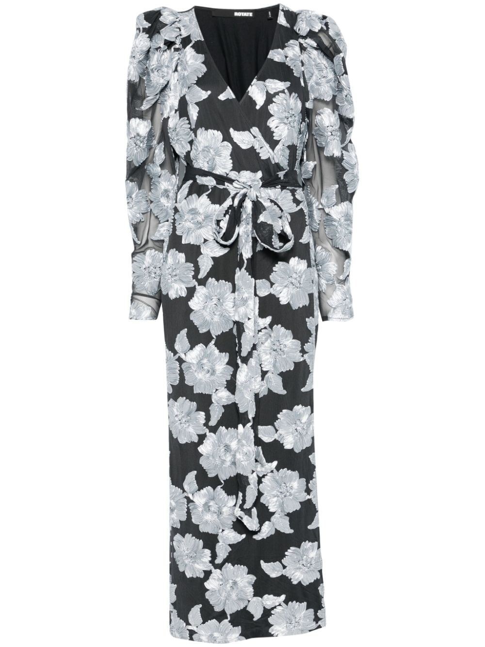 Shop Rotate Birger Christensen Flower Mesh Wrap Dress In Gray