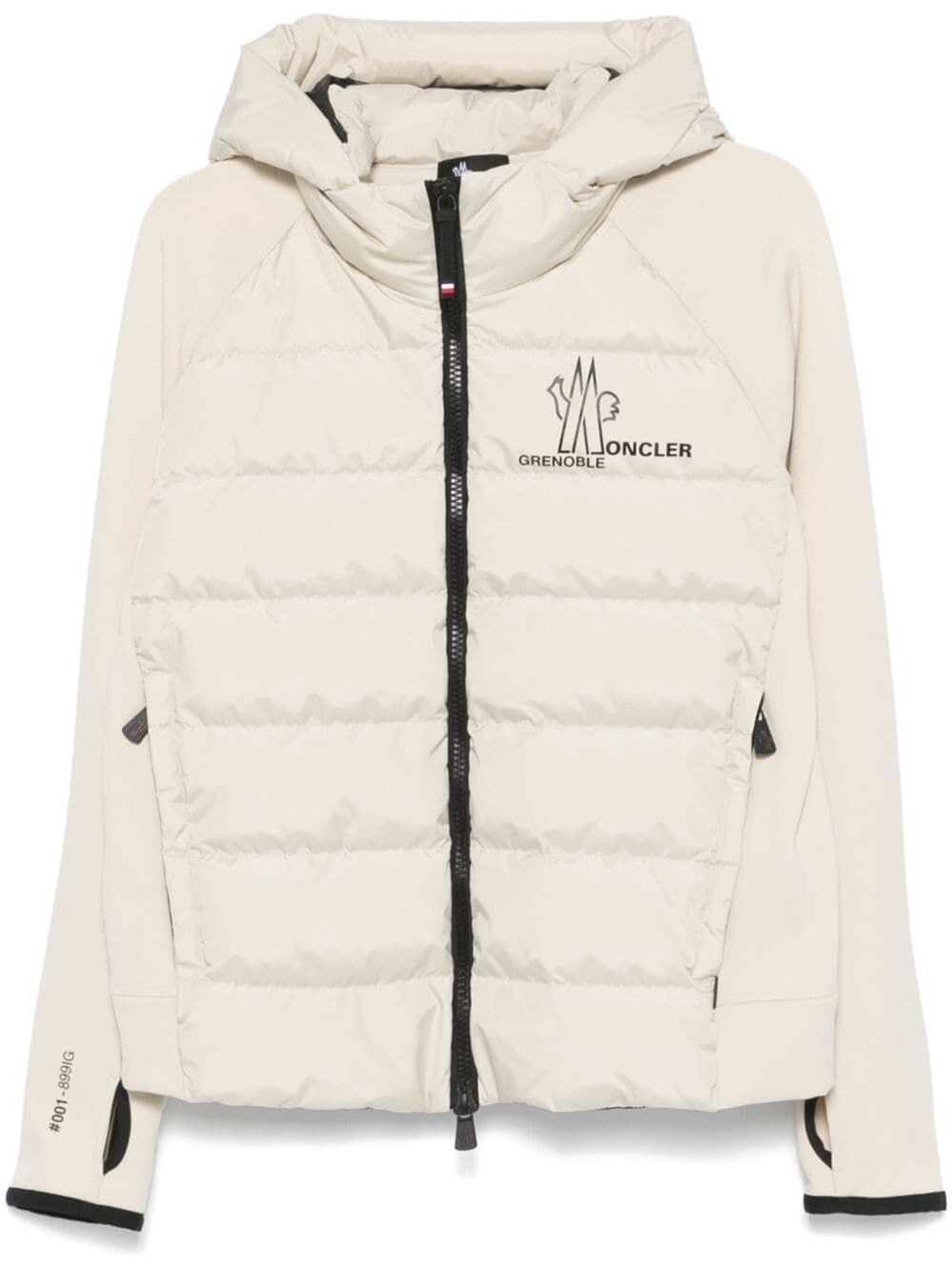 Shop Moncler Zip Up Cardigan In Beige