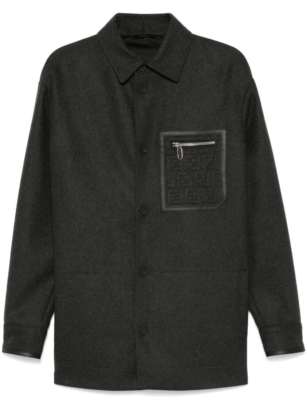 Shop Fendi `ff` Embossed Jacket In Gray