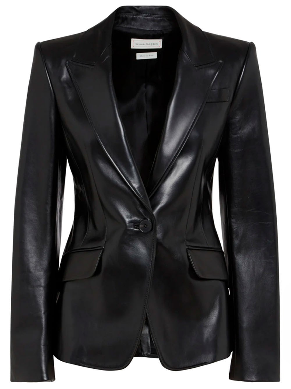 Shop Alexander Mcqueen Leather Tailored One Button Jacket In Black  