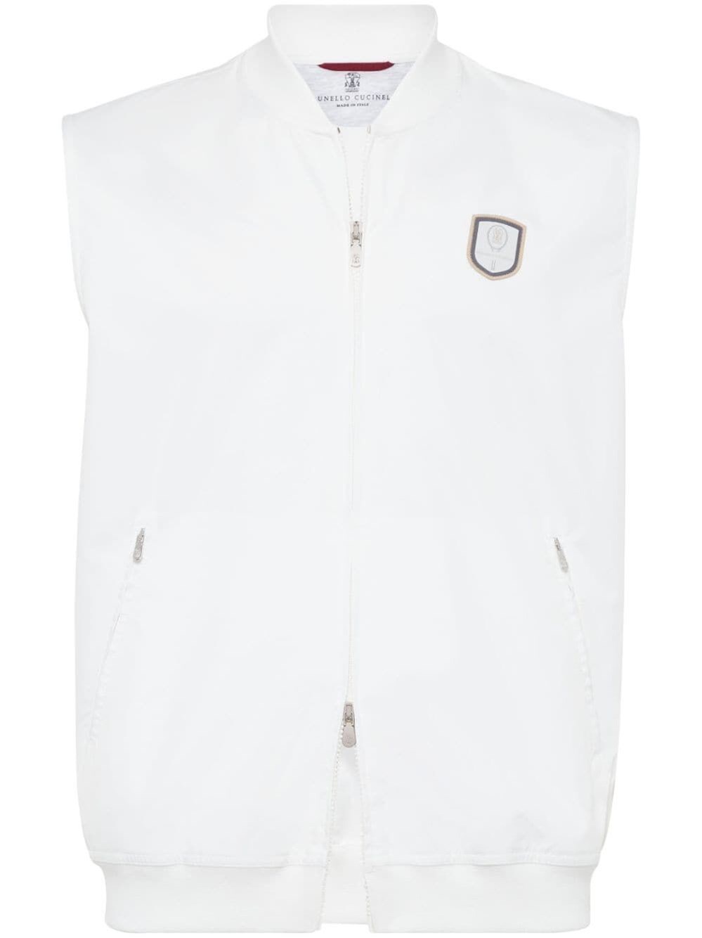 Shop Brunello Cucinelli Sleeveless Sweatshirt With Zipper And Tennis Badge In White