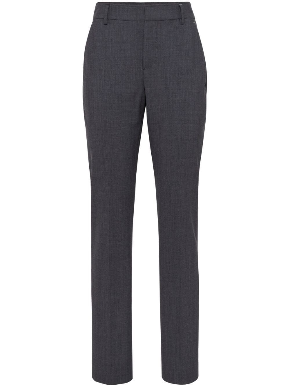 Shop Brunello Cucinelli Cigarette Pants With Monili In Gray