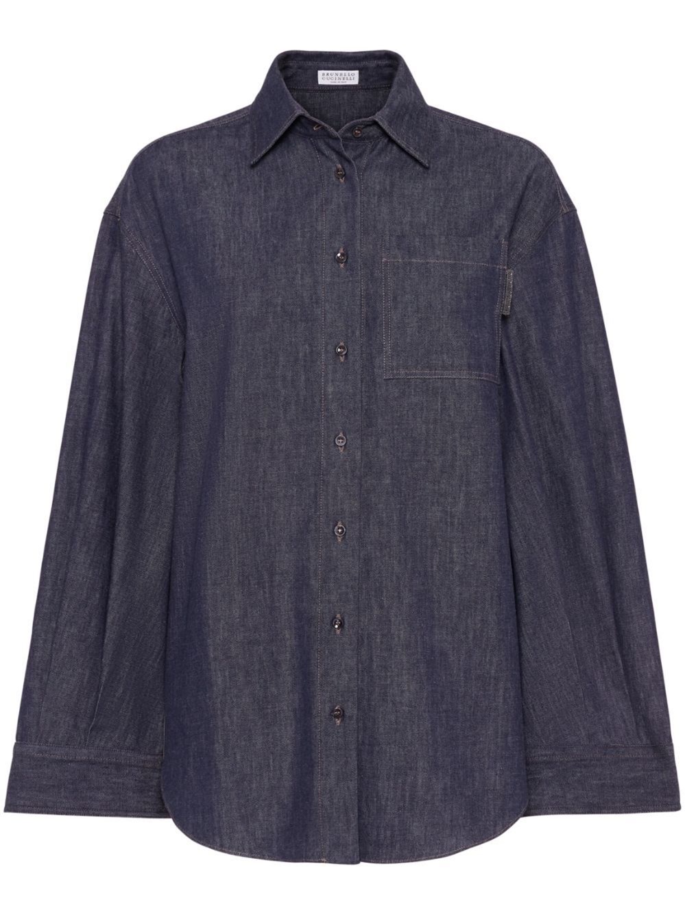 Shop Brunello Cucinelli Denim Shirt With Shiny Tab In Blue