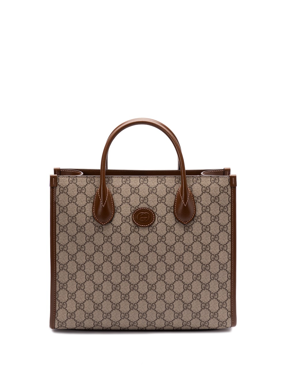 Shop Gucci `interlocking Gg` Small Tote In Brown