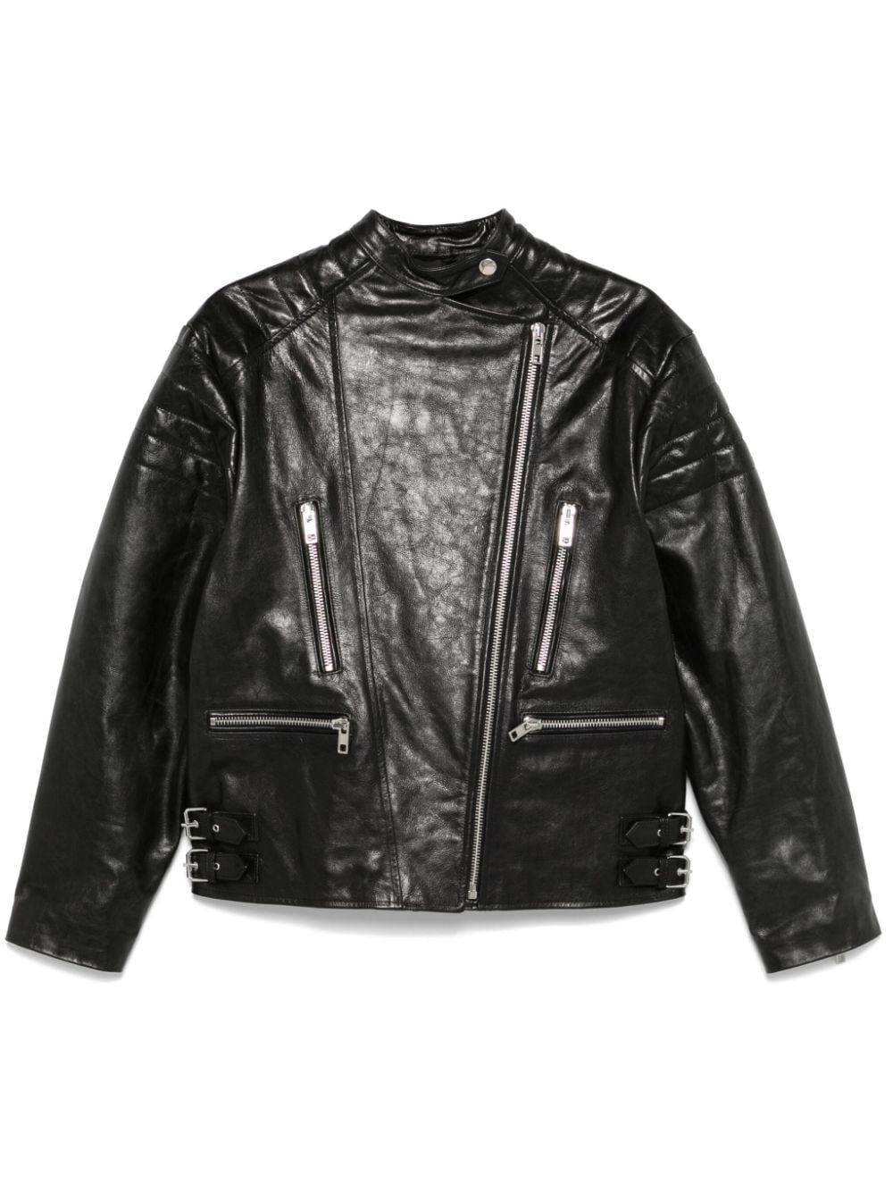 Shop Twinset Leather-like Biker Jacket In Black  