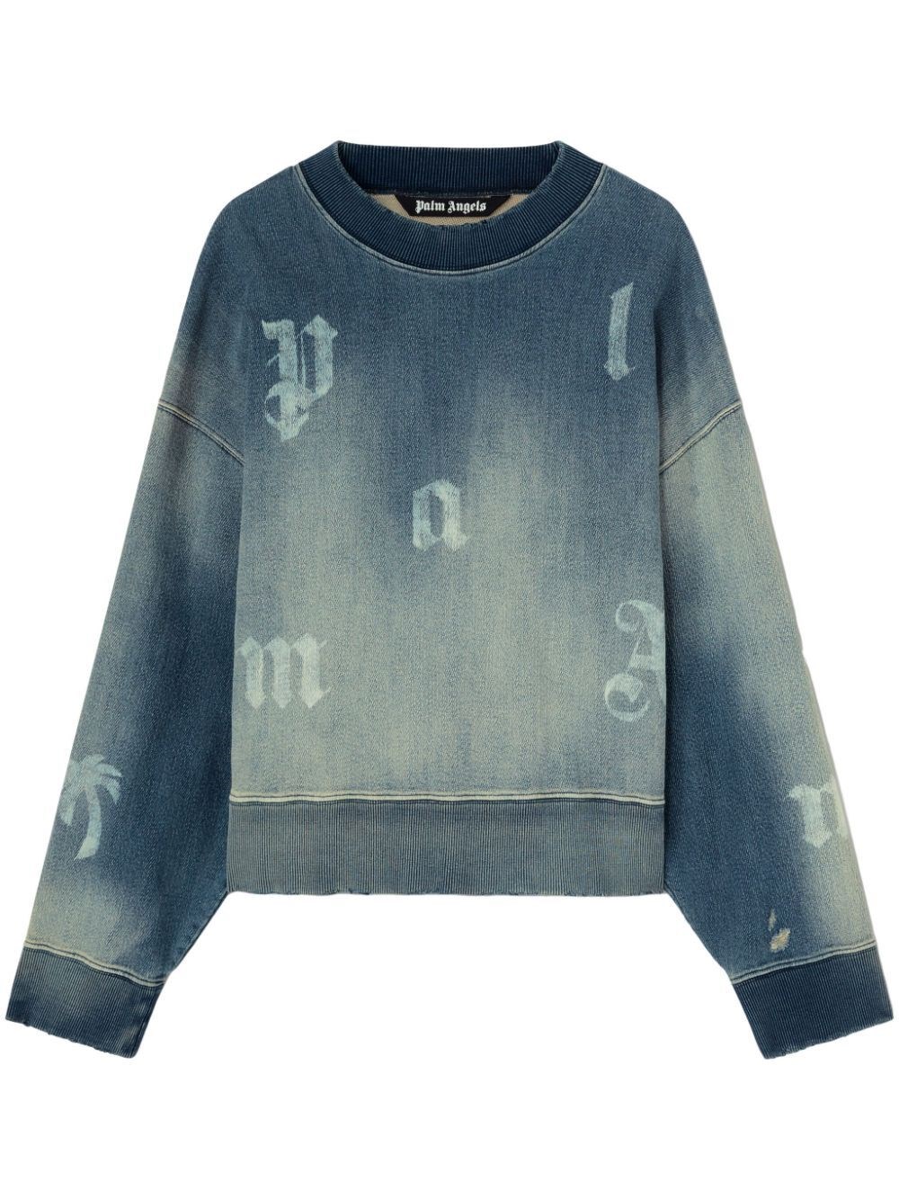 Shop Palm Angels `logo Washed` Crew-neck Sweatshirt In Blue