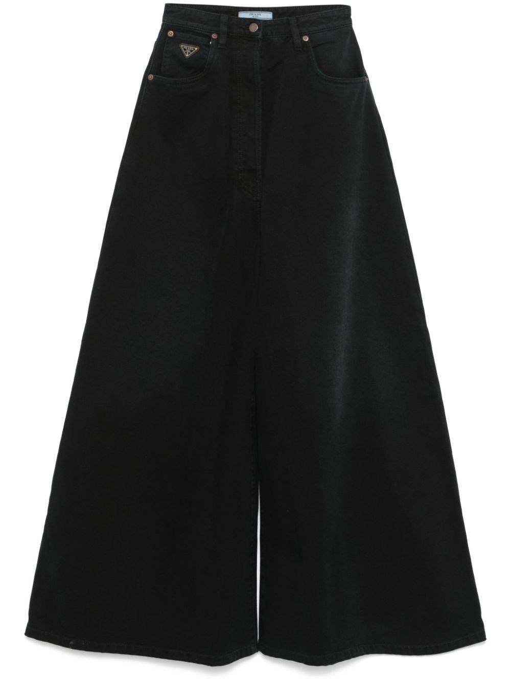 Prada Triangle Logo Wide-leg Jeans In Black