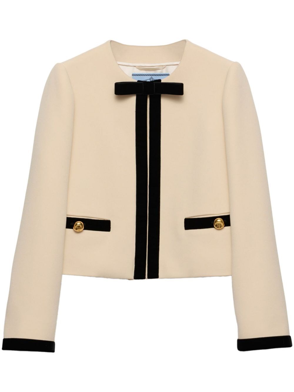 Prada Trimmed Cropped Jackets With Pockets And Buttons In Beige