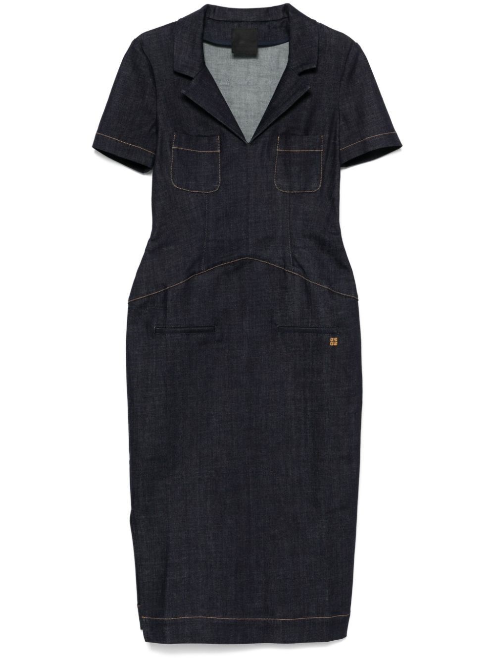 Shop Givenchy Denim Pockets Midi Dress In Blue