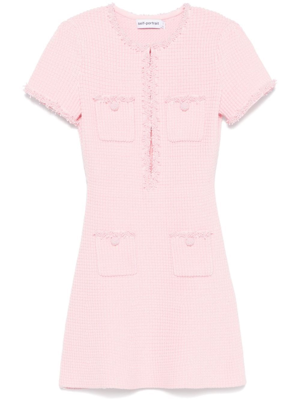 Self-portrait Textured-knit Mini Dress In Pink