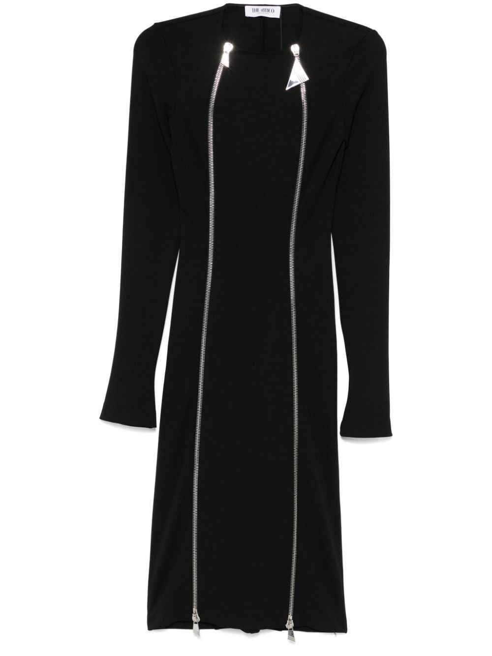 Attico Midi Dress With Double Zipper Detail In Black  