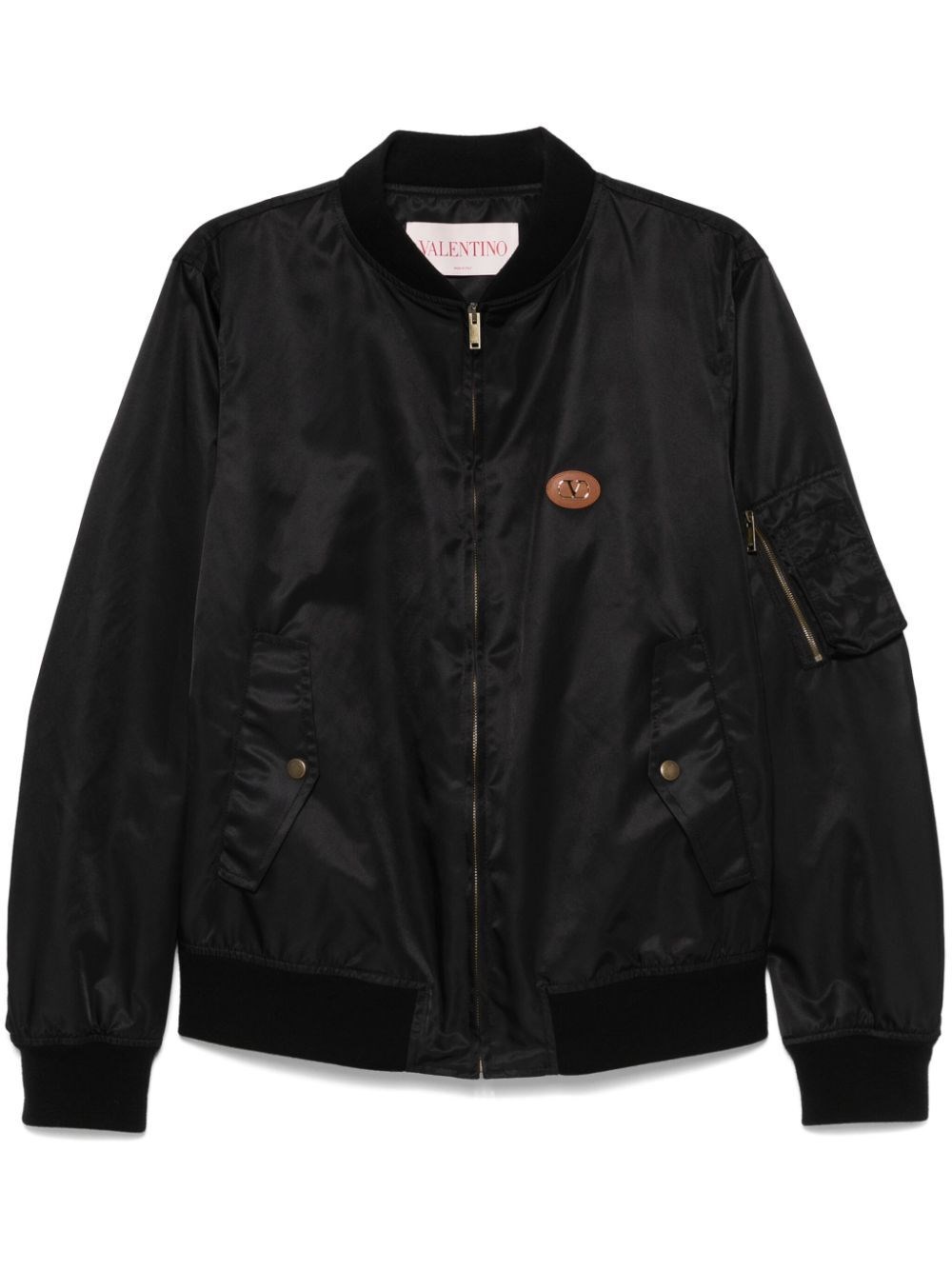 Valentino Nylon Bomber With Leather Patch And Vlogo Detail In Black