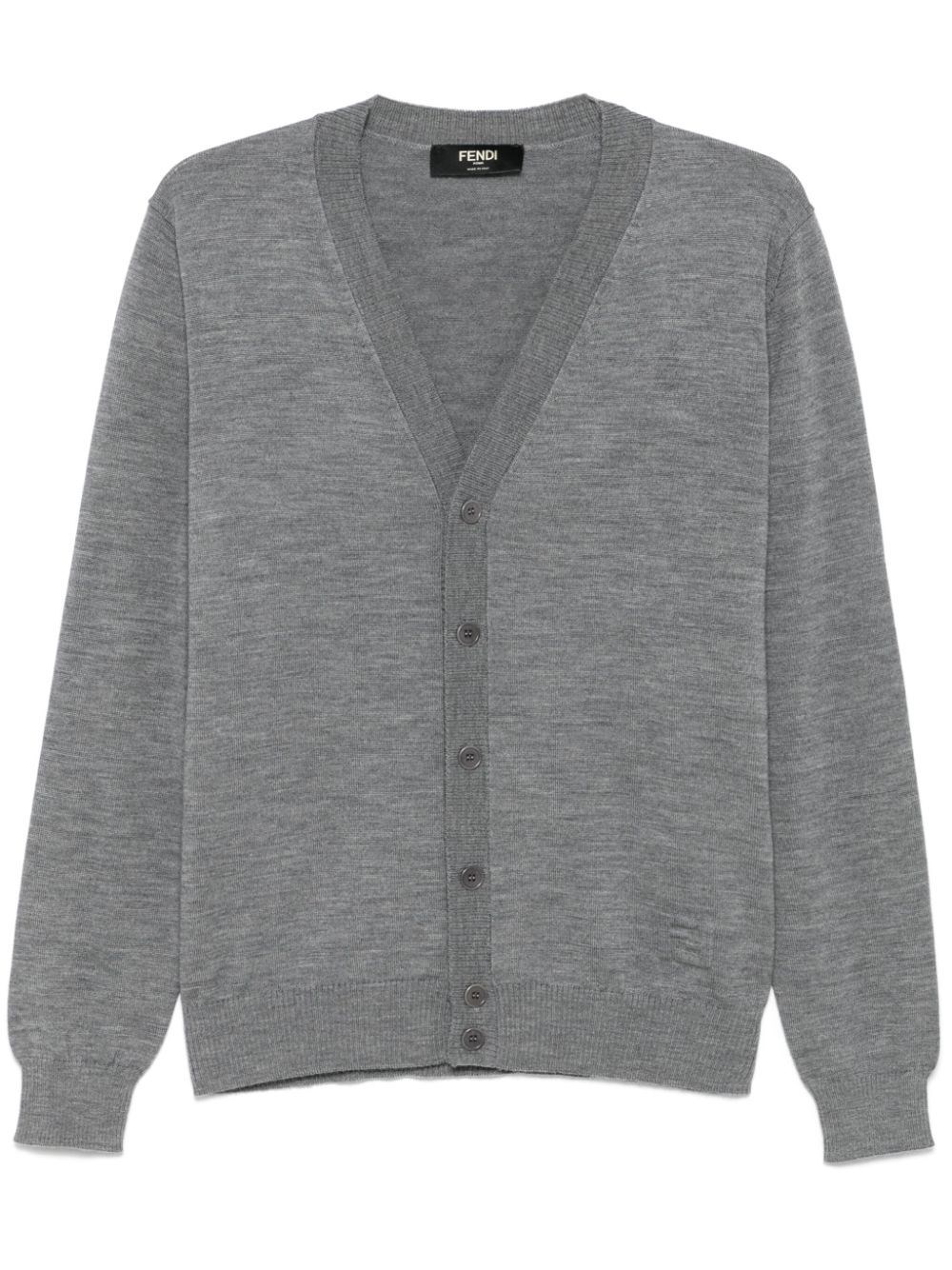 Shop Fendi `ff` Cardigan In Gray