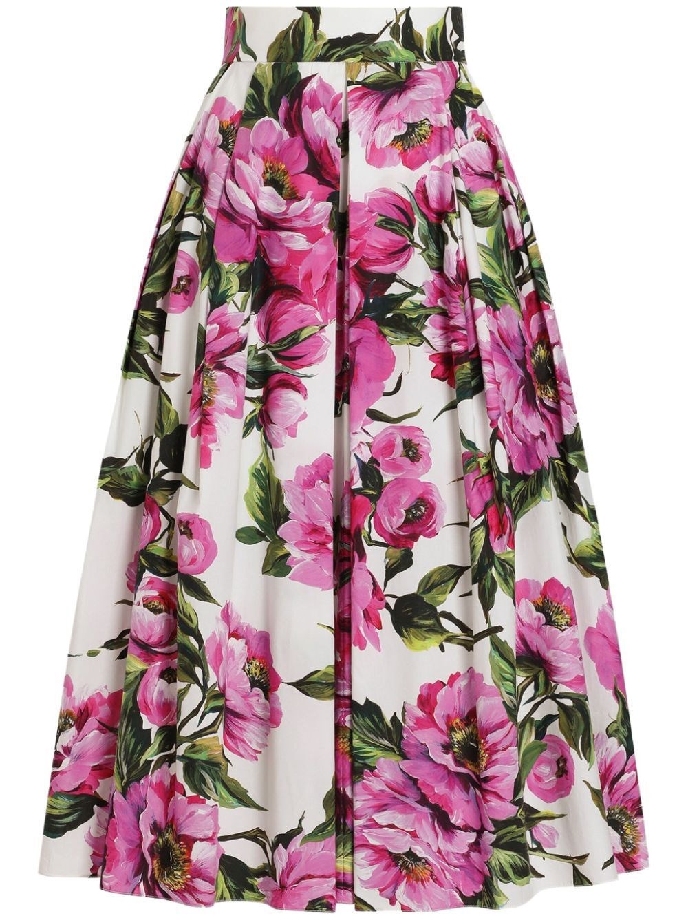 Dolce & Gabbana Womens Peonie Fuxia F.bco Floral-print Cotton Midi Skirt In White