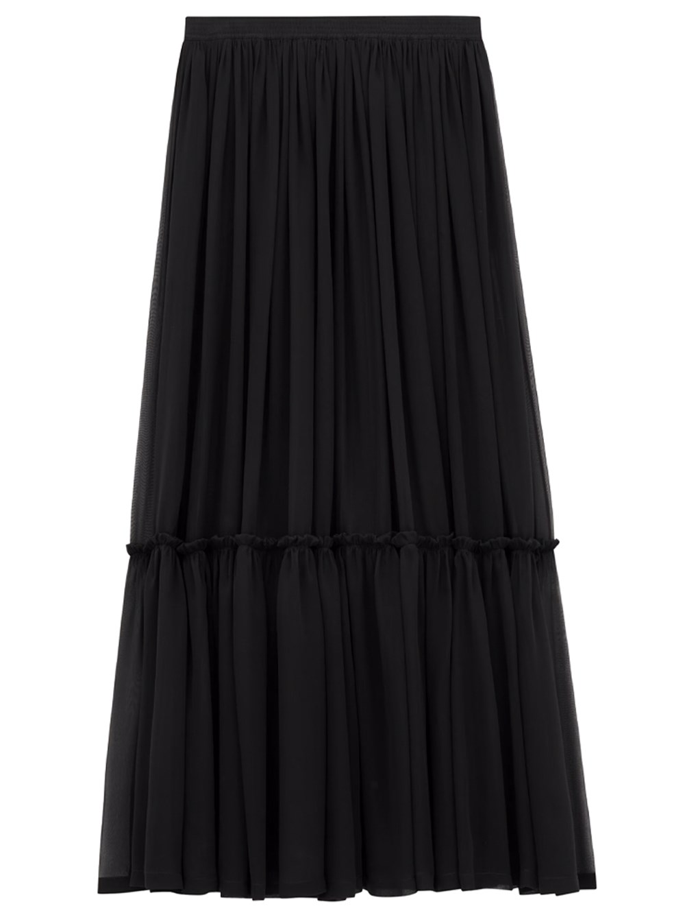 Saint Laurent Flounced Skirt In Silk Crepe Muslin In Black