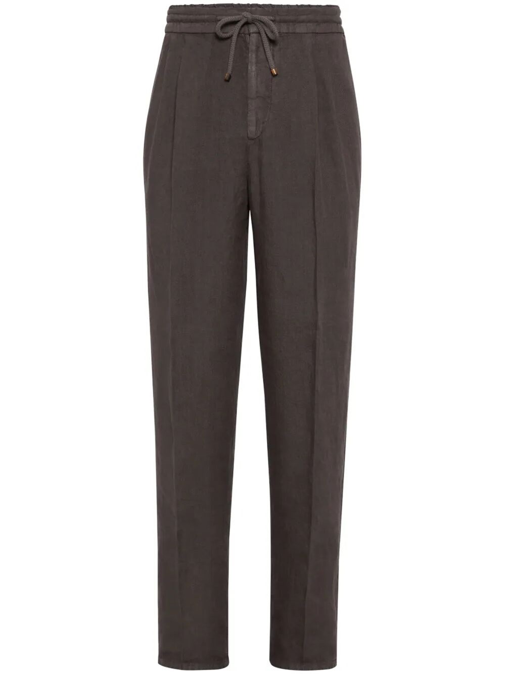 Brunello Cucinelli Garment-dyed Linen Track Pants In Brown
