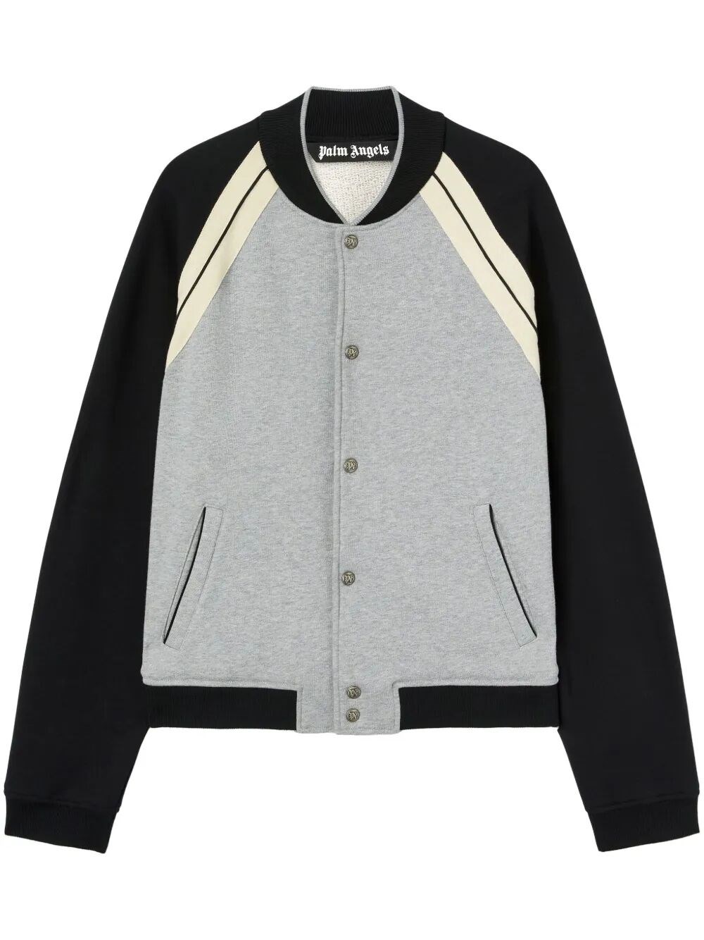 Shop Palm Angels `curved Logo` Varsity Jacket In Gray