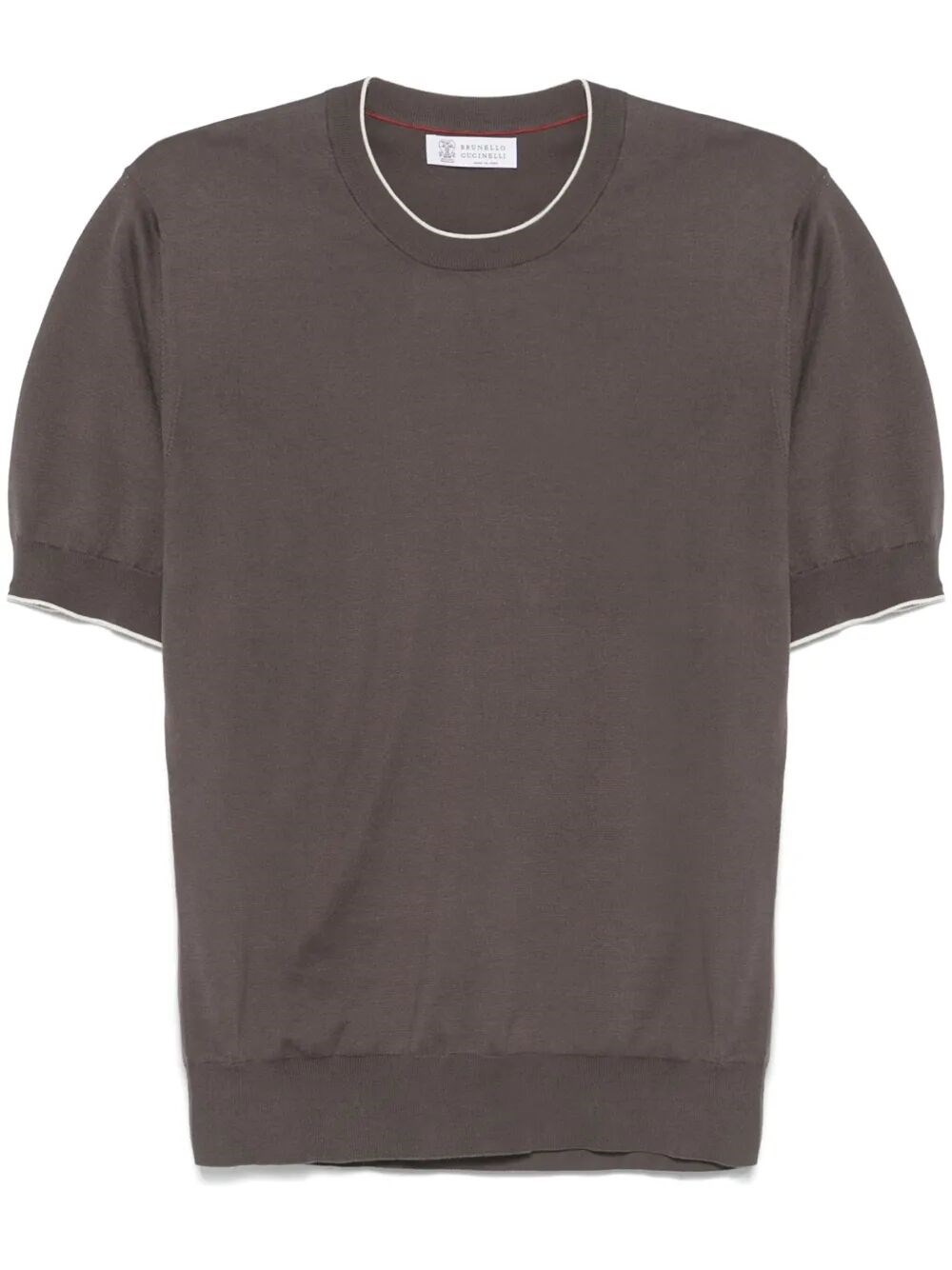 Brunello Cucinelli Men Cotton Lightweight Knit T-shirt With Contrast Details In Brown