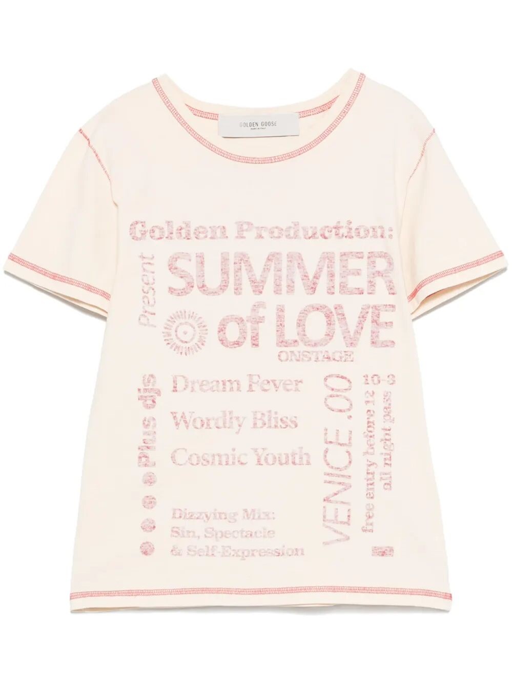Golden Goose `journey` Slim T-shirt With Internal Print In Beige