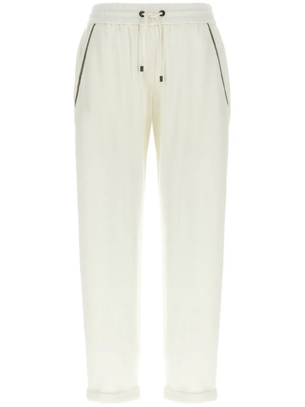 Brunello Cucinelli Track Trousers In Lightweight Stretch Cotton Fleece With Moniline In Beige