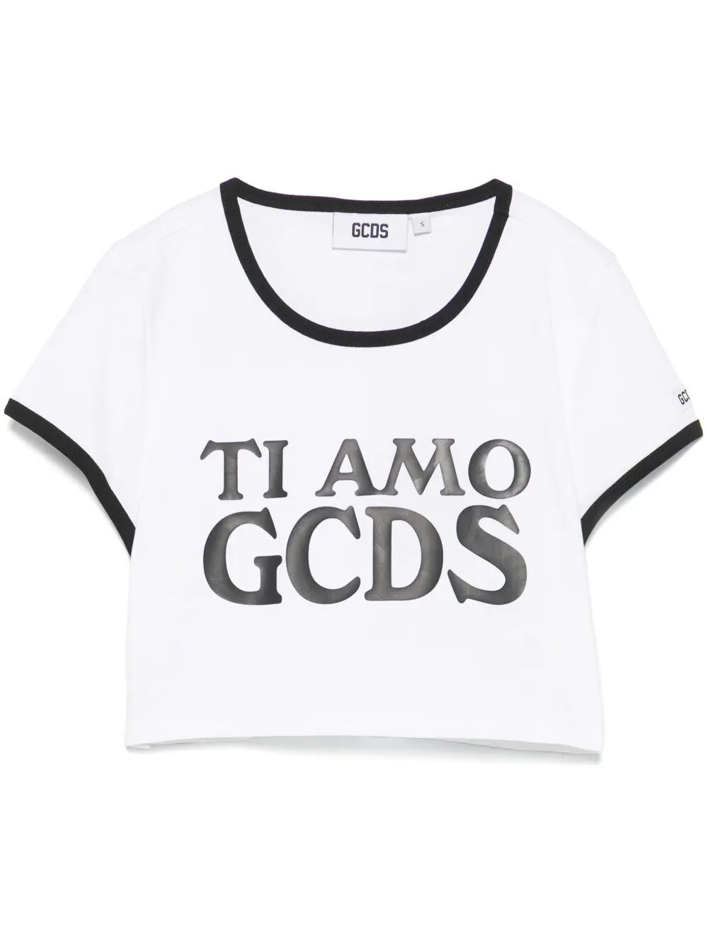 Gcds Crop T-shirt Contrasting Edge Graphic Print In White