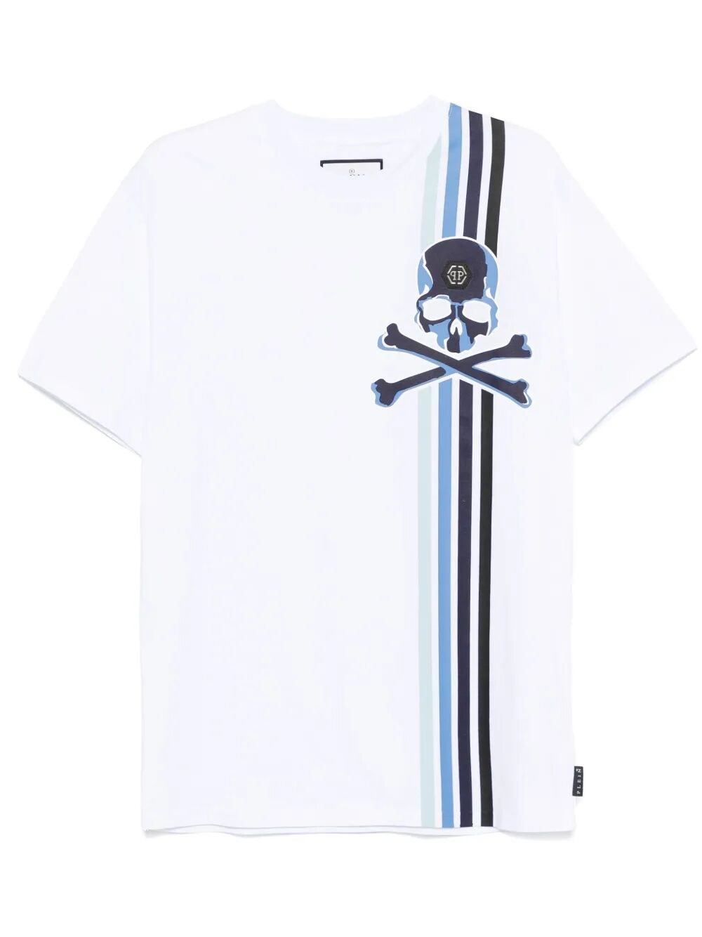 Philipp Plein `Skull & Bones` Short Sleeve Round-Neck Stripes T-Shirt