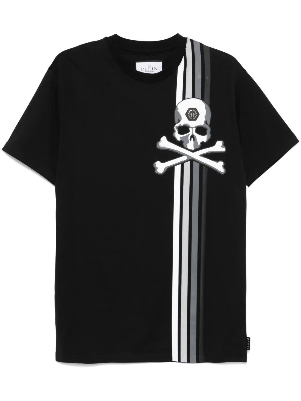 Philipp Plein `Skull & Bones` Short Sleeve Round-Neck Stripes T-Shirt