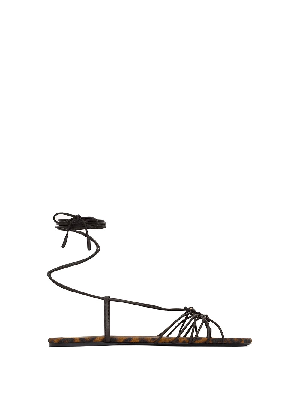 Saint Laurent Ankle Strap Babylone Flat Sandals Shoes In Brown