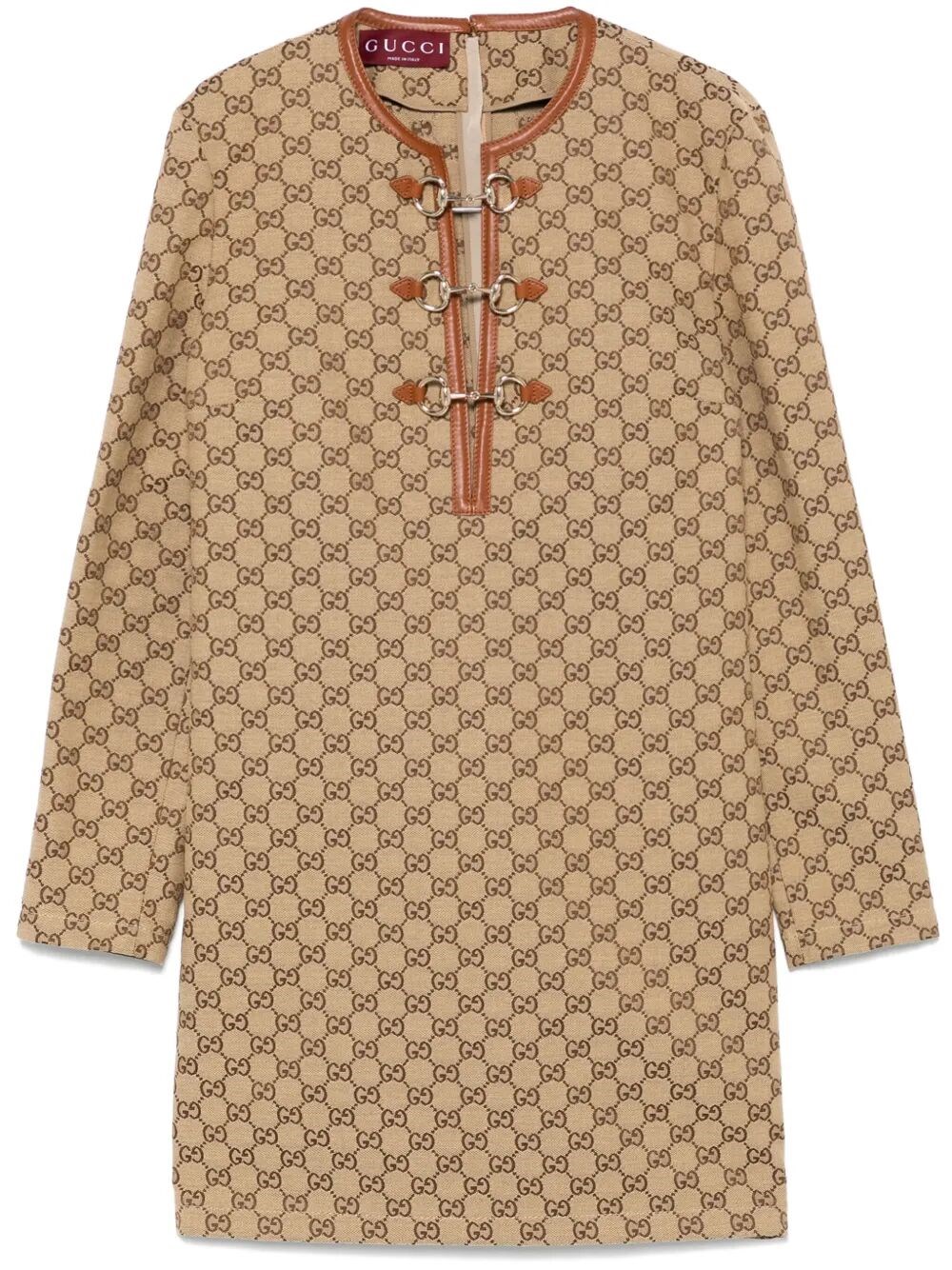Shop Gucci `gg Canvas` Dress In Brown