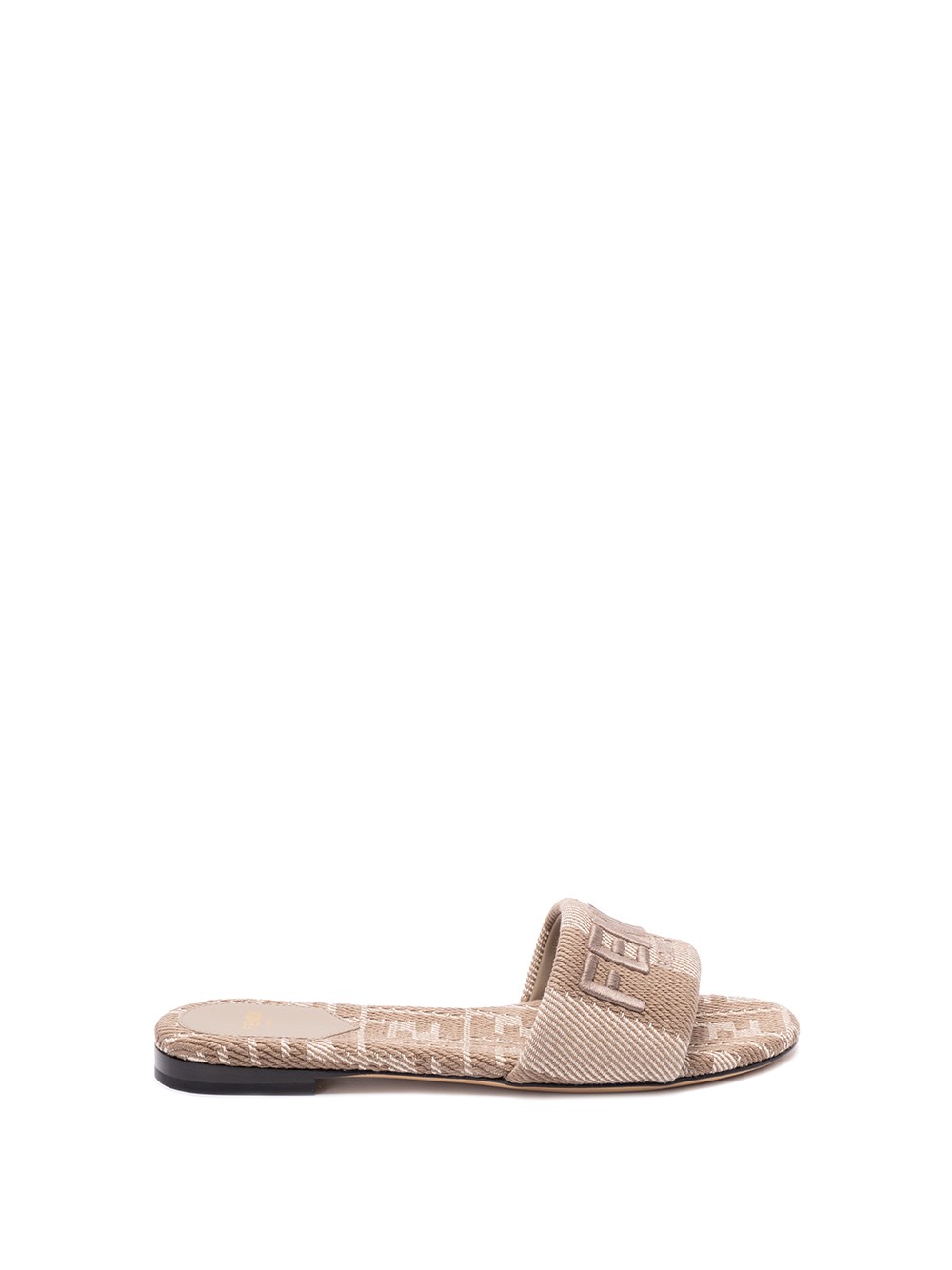 Shop Fendi `ff` Denim Slides In Beige