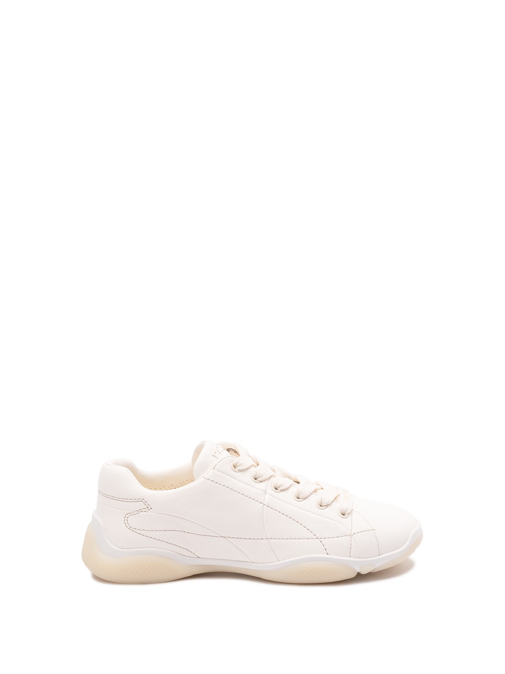 Shop Prada Leather Sneakers In Beige