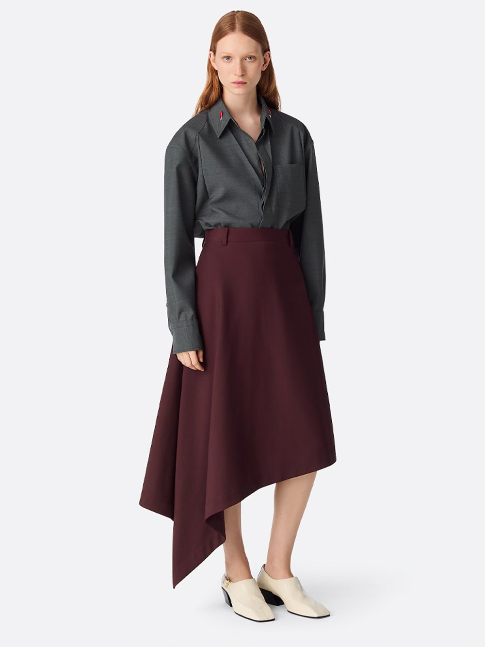Bottega Veneta Tailored Wool Midi Skirt In Pink