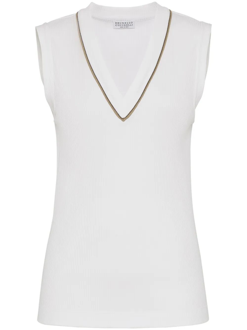 Brunello Cucinelli Stretch-cotton V-neck Top In White