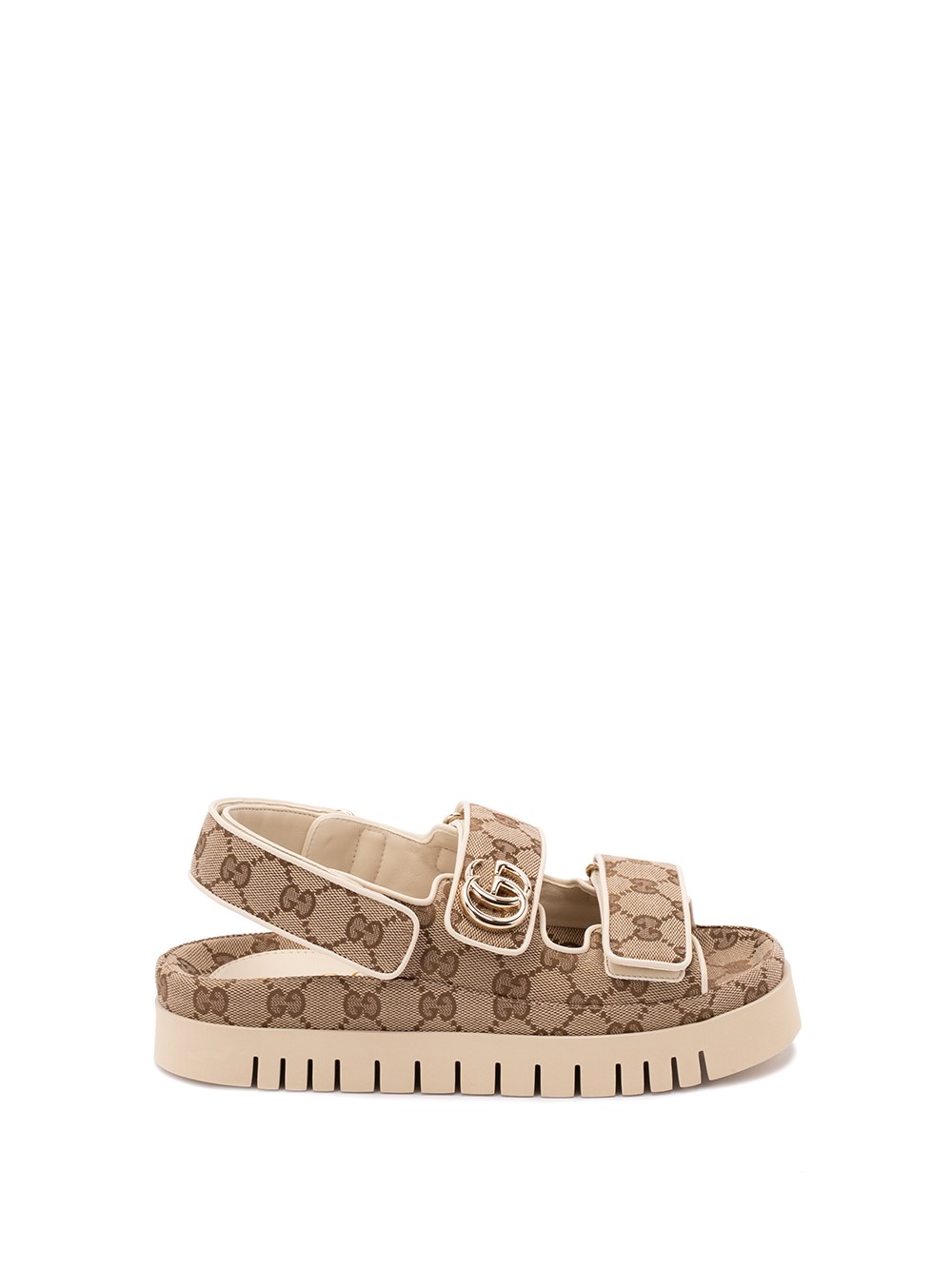 Gucci New Marmont Gg Leather-trimmed Sandals In Brown