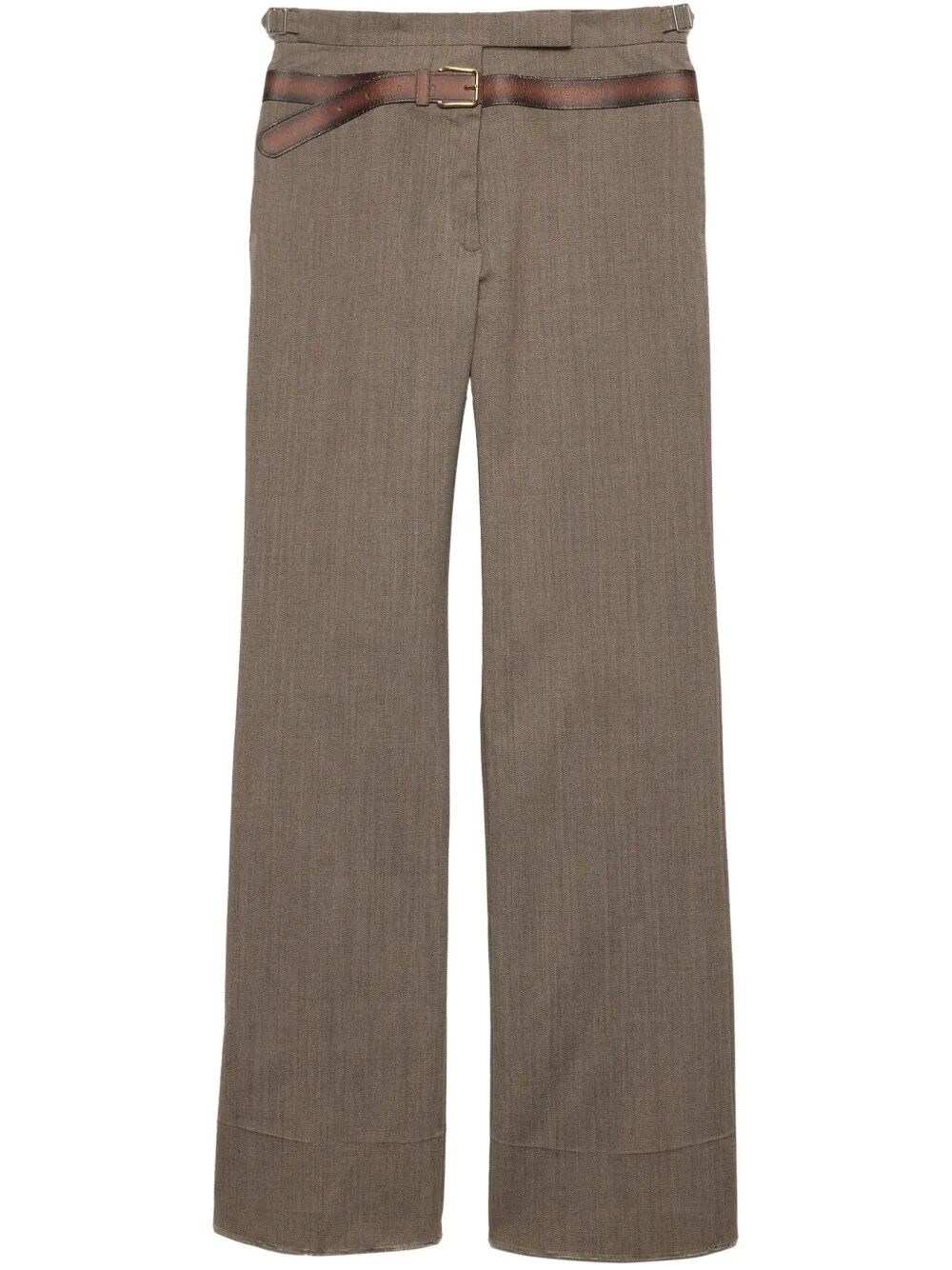 Prada Wool Pants With Printed Belt In Brown