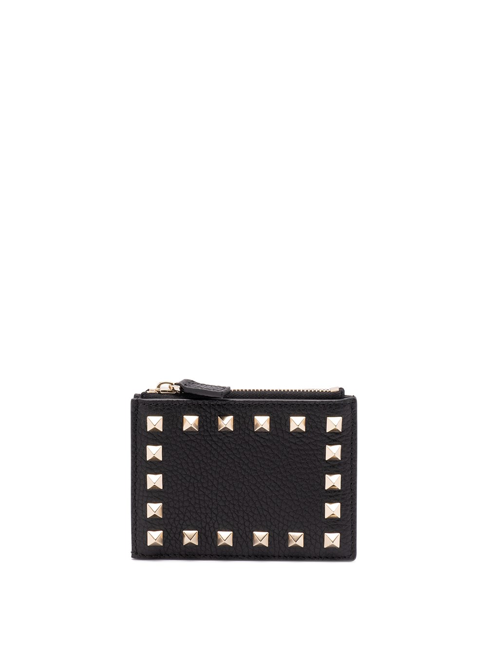 Valentino Garavani Rockstud Grainy Calfskin Cardholder With Zip Woman Black Uni In Black