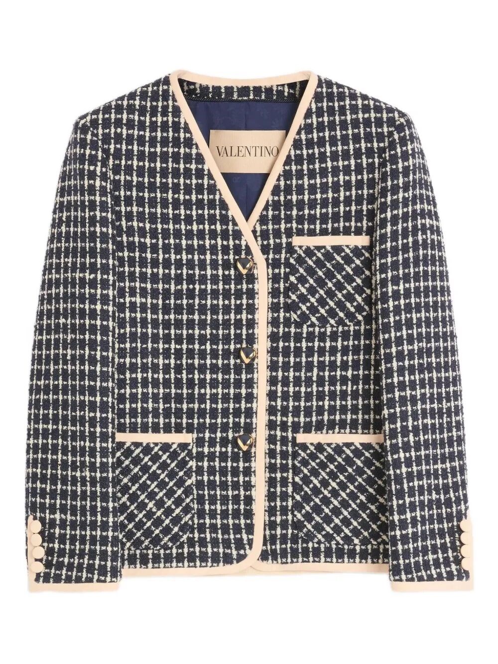 Valentino Boucle Wool Blend Jacket With Contrast Trim