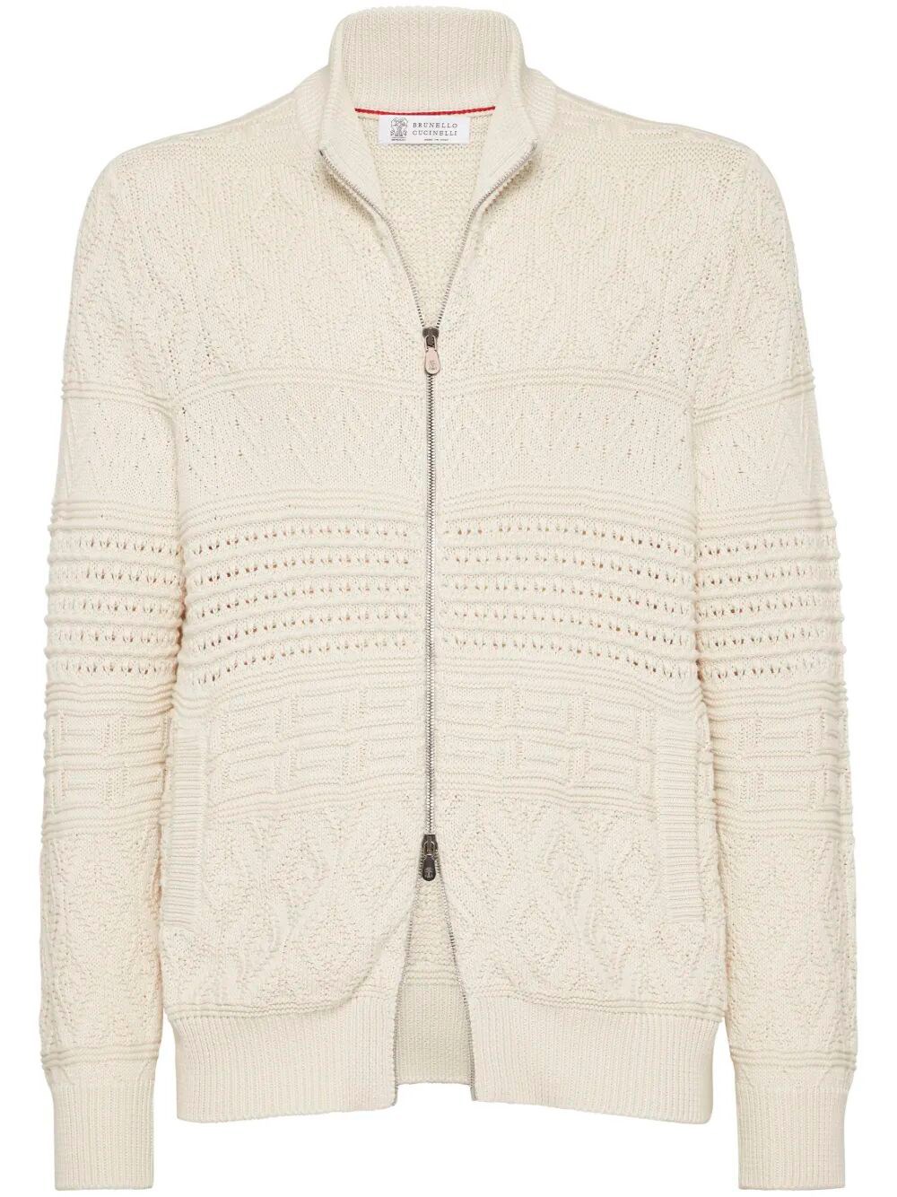 Brunello Cucinelli Beige Cardigan In Cotton With Zip