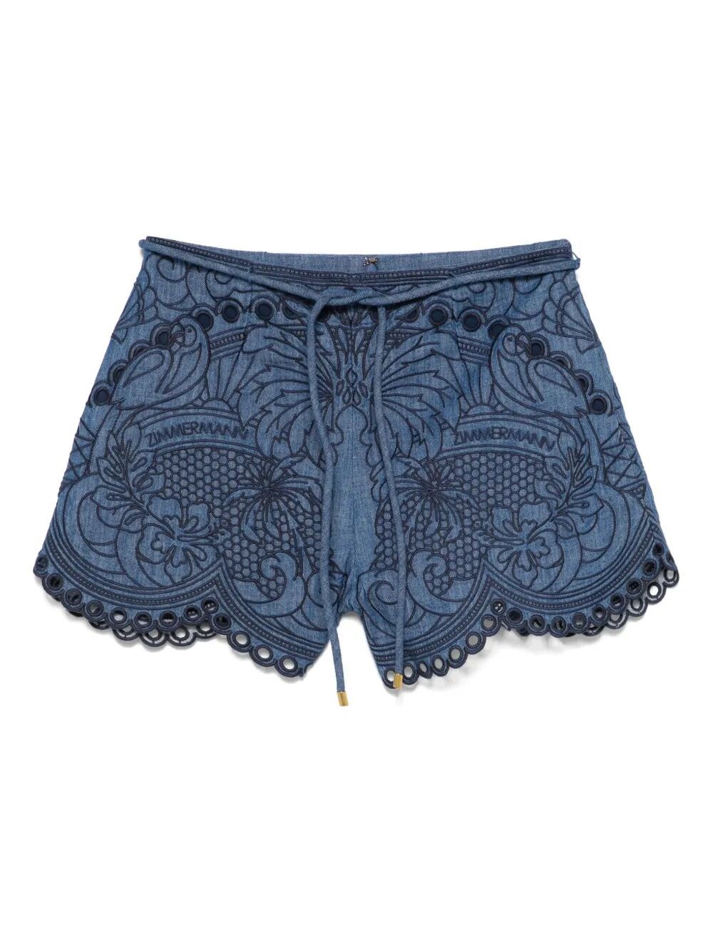 Shop Zimmermann `coco` Embroidered Denim Shorts