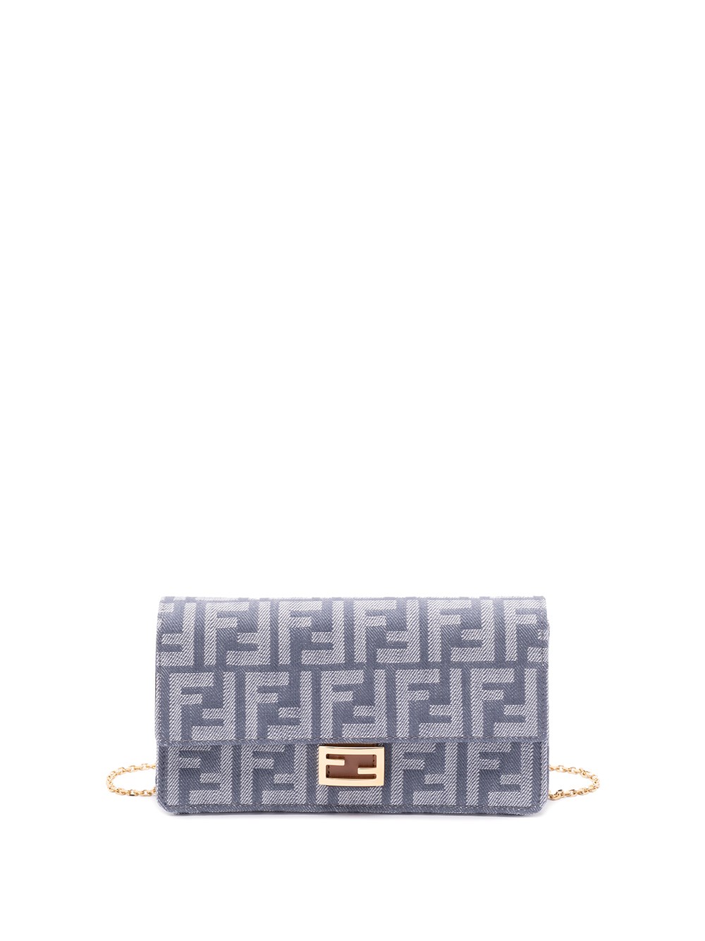 Fendi Denim-effect Ff Jacquard Uette Continental Wallet With Chain Bags