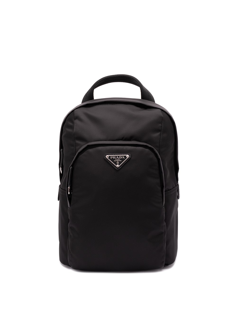 Prada Structured Leather Backpack With Logo Zipper Closure