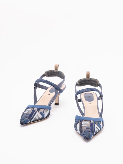 パンプス Fendi Colibri Bandana Embroidery Pumps Colibrì Lite Technical fabric Blue | Fendi