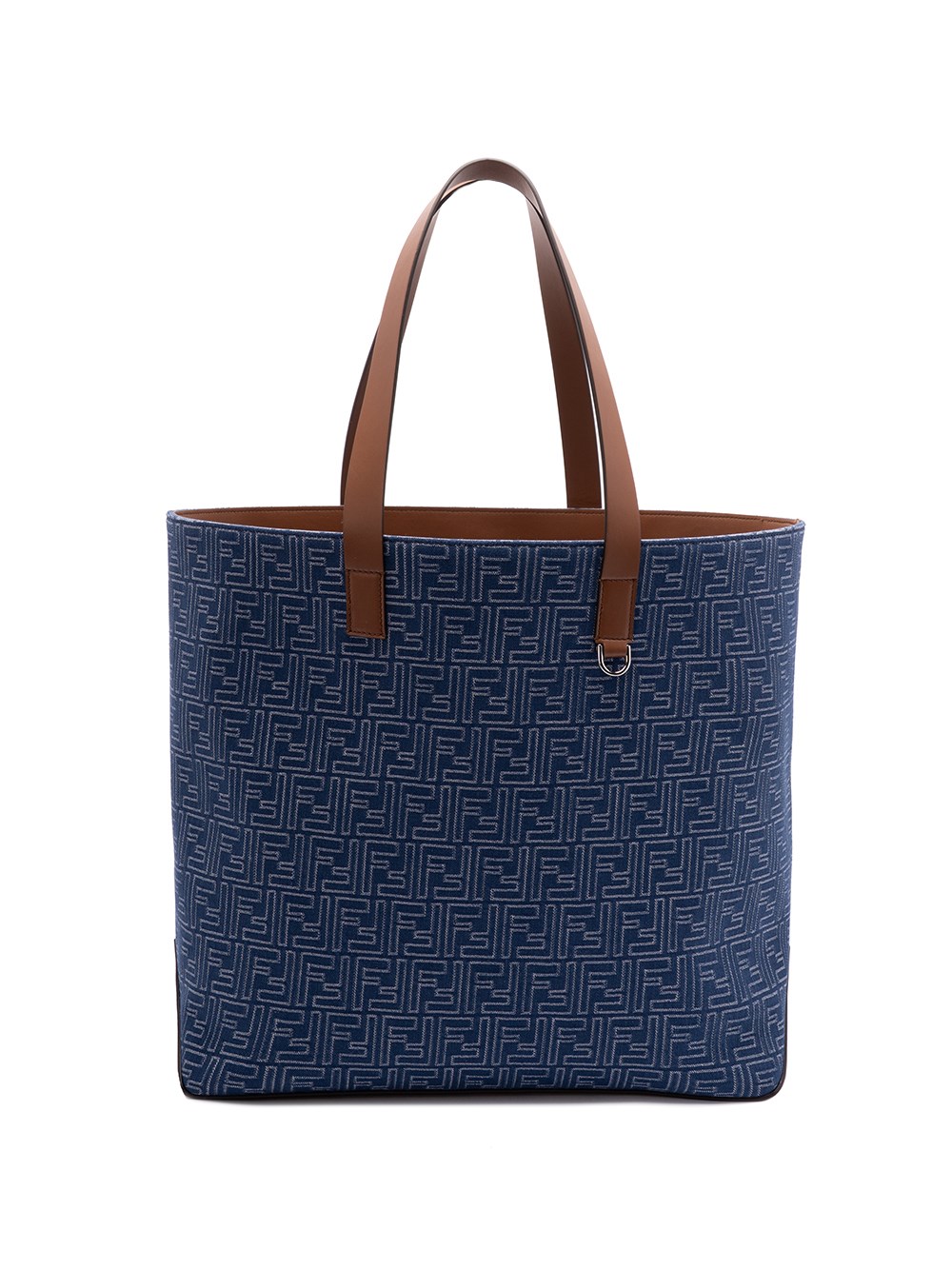 Fendi Men Blue Shopper With Long Handles And All Over Ff Motif In Cotton Man