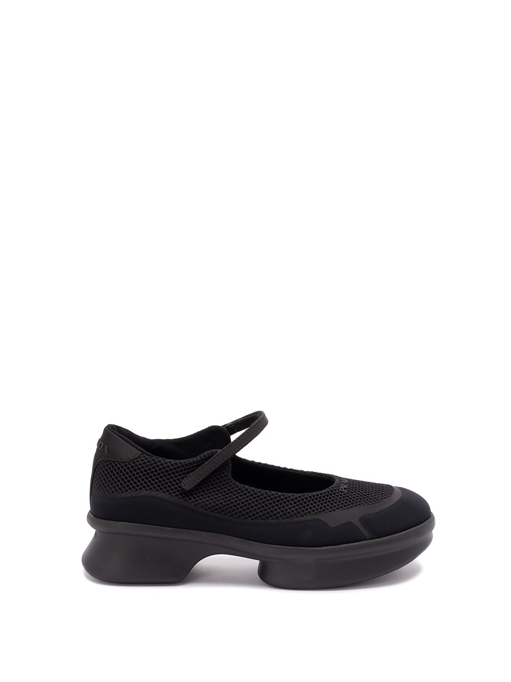 Prada Mesh Upper Round Toe Rubber Sole Ballerinas In Black
