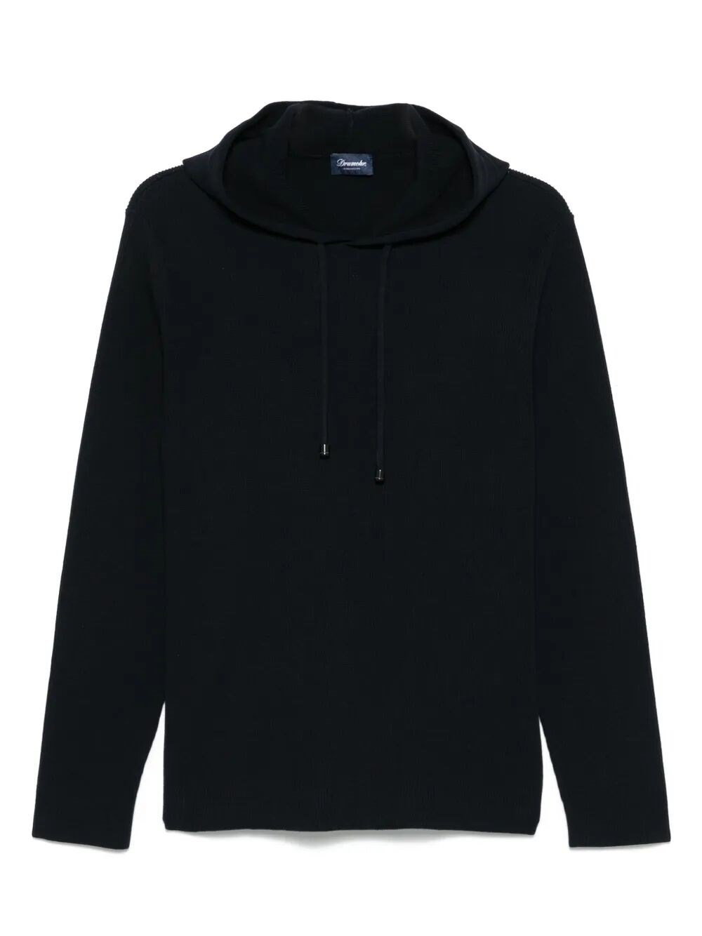 Drumohr Black Hoodie With Ribbed Texture In Black