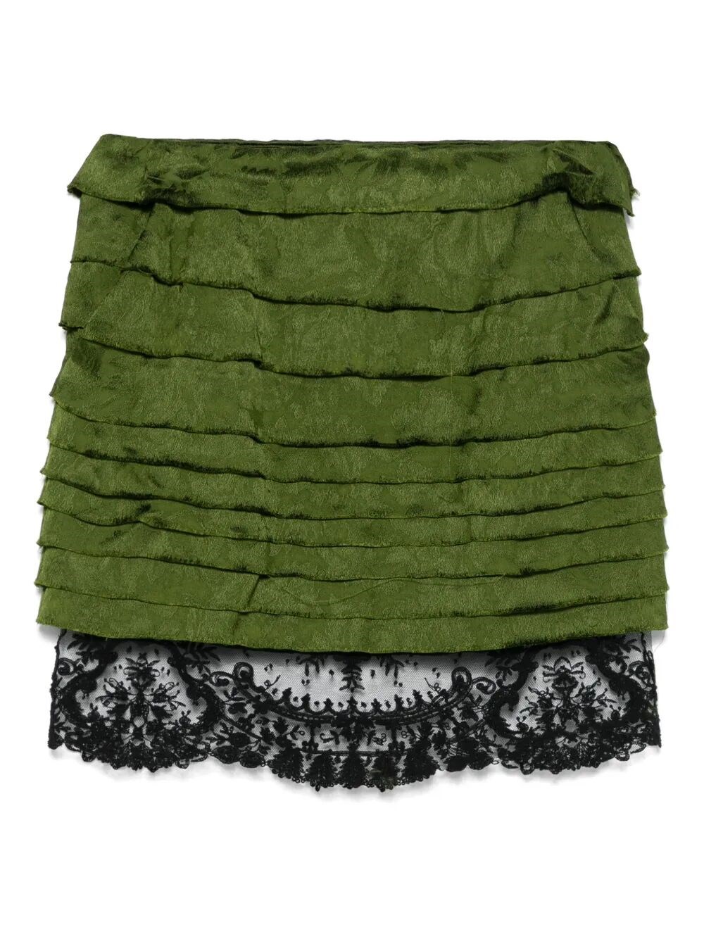 Saint Laurent Layered Cotton And Silk-blend Lace-trimmed Jacquard Mini Skirt